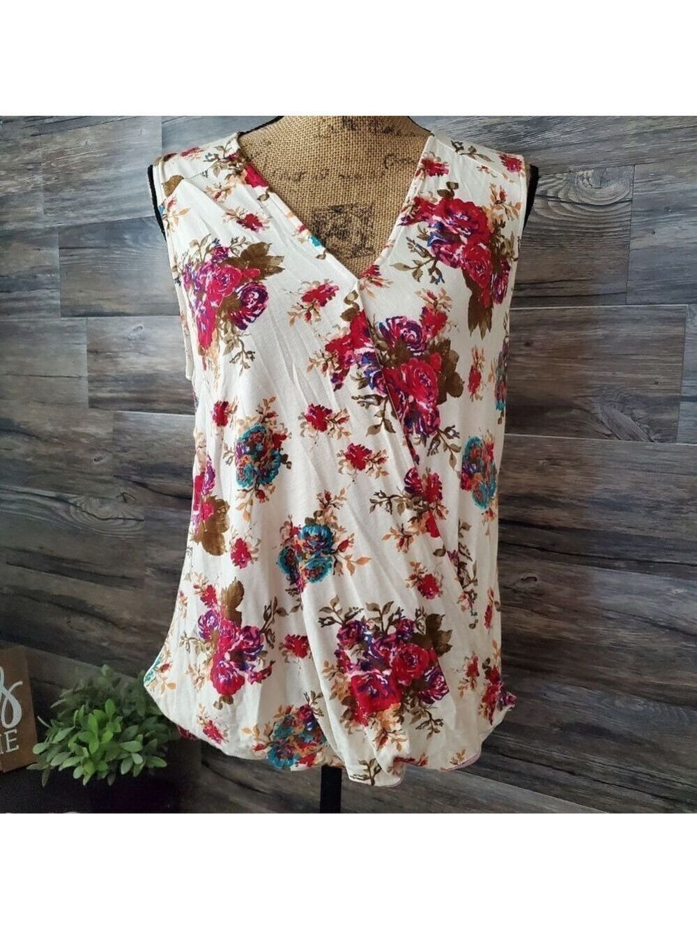Olivia Moon Floral Blouse Bright Flowy Top Women's Size Small